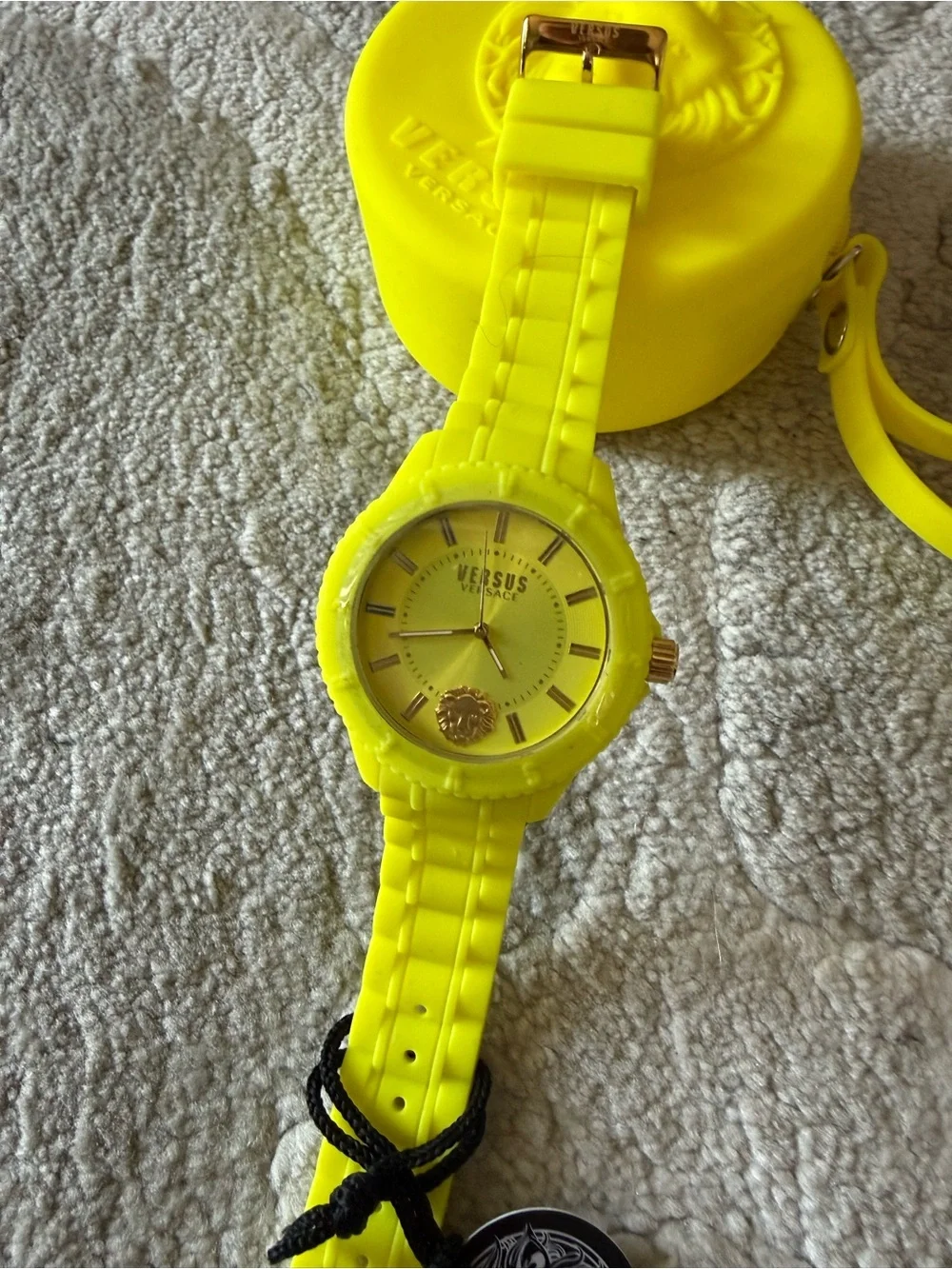 Versus Versace Neon Yellow Silicone Lion Watch and Round Case